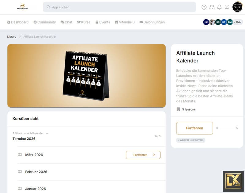 Affiliate Launch Kalender 1 Affiliate Launch Kalender Mitgliederbereich mit Terminübersicht 2026 und Monatsstruktur