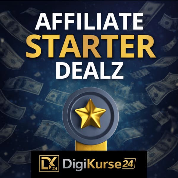 Affiliate Starter Dealz Produktbild mit goldener Auszeichnung auf dunklem Hintergrund