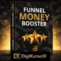 Funnel Money Booster Titelbild mit Produktbox und goldenen Sternen als Affiliate Funnel System