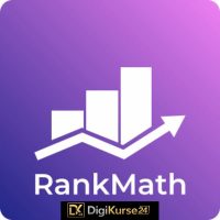 Modernes Titelbild zum Rank Math WordPress SEO Plugin mit blauem digitalen Hintergrund, SEO-Symbolen, Diagrammen und dem Hinweis auf Traffic, Rankings und automatisierte Suchmaschinenoptimierung.